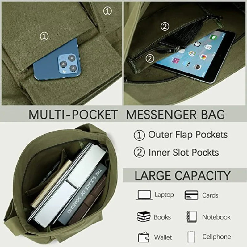 2025 Portable Canvas Shoulder Bag Large Capacity Retro Messenger Bag New Semester Student School Waterproof Messenger Bag