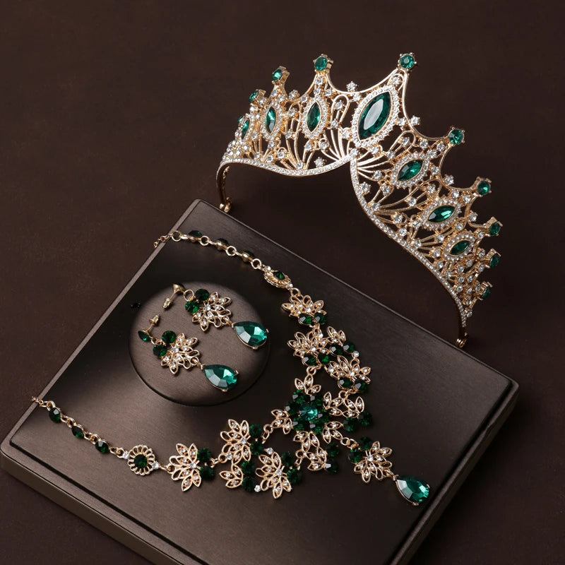 Itacazzo Bridal Headwear Set Crown Necklace Earrings Four Piece Classic Tiaras Suitable for Women's Wedding and Birthday Parties