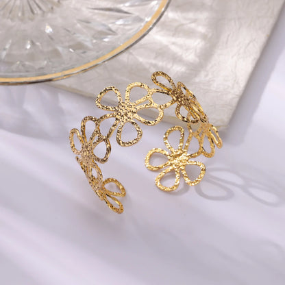 Stainless Steel Bracelet For Women Men Aesthetic Flower Leaf Bangle Opening Gold Color Geometric Bangles Bracelets Femme Jewelry