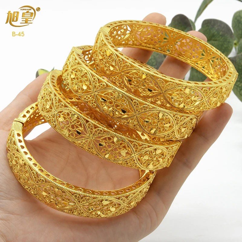 XUHUANG African Gold Color Bangles For Women Indian Middle Eastern Nigerian Wedding Luxury Plated Jewellery Brazilian Bangles