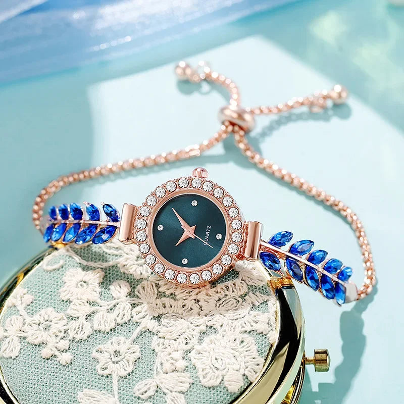 Luxury Brand Diamond Women Watches Green Watch Ladies Wrist Watch Rhinestone Womens Bracelet Watches New Female Relogio Feminino
