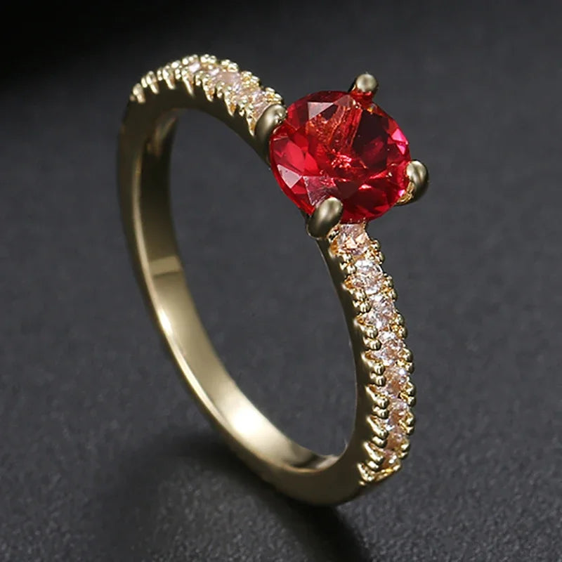 Luxury Gold Color Geometry Cubic Zirconia Wedding Rings for Elegant Women Engagement Ring Party Jewelry Gift