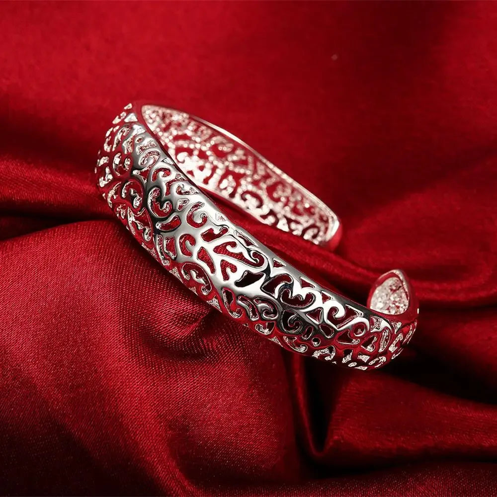 Trendy 925 Sterling Silver Big Bangles Bracelet Cute Charms for Women Lady Fashion Jewelry Adjustment Cuff Wedding Luxury
