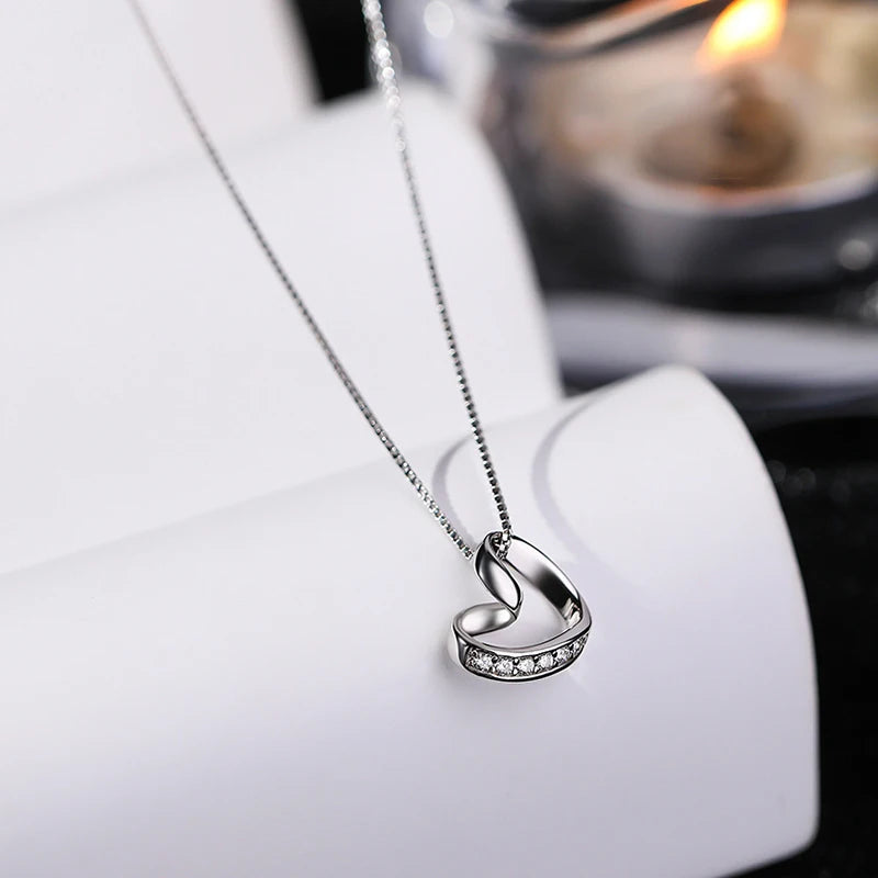 INZATT Real 925 Sterling Silver Zircon Hollow Heart Choker Necklace for Women Cute Fine Jewelry Minimalist Accessories