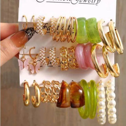 18 Pcs New Fashion Colorful Earrings Set For Women Boho Butterfly Gold Silver Color Pearl Circle Dangle Earrings Jewelry Gifts