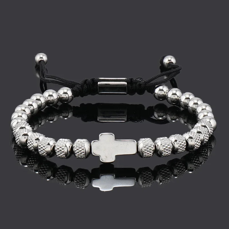 Cross Charm Bracelet Gift - Stainless Steel Beaded Design for Him & Her, Adjustable Durable Jewelry with Titanium Strength