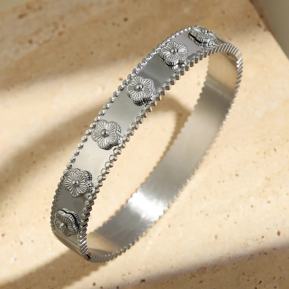 Yupsk Fashion Five-leaf Flower Stainless Steel Bracelet Bangle 18k Gold Color Lucky Grass Bracelets Female Jewelry Gift