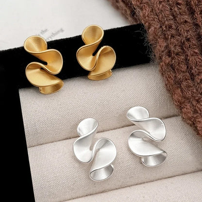 Real 925 Sterling Silver 18K Gold Twisted Flower Stud Earring for Women Minimalist Personality Fine Jewelry Trendy Accessory