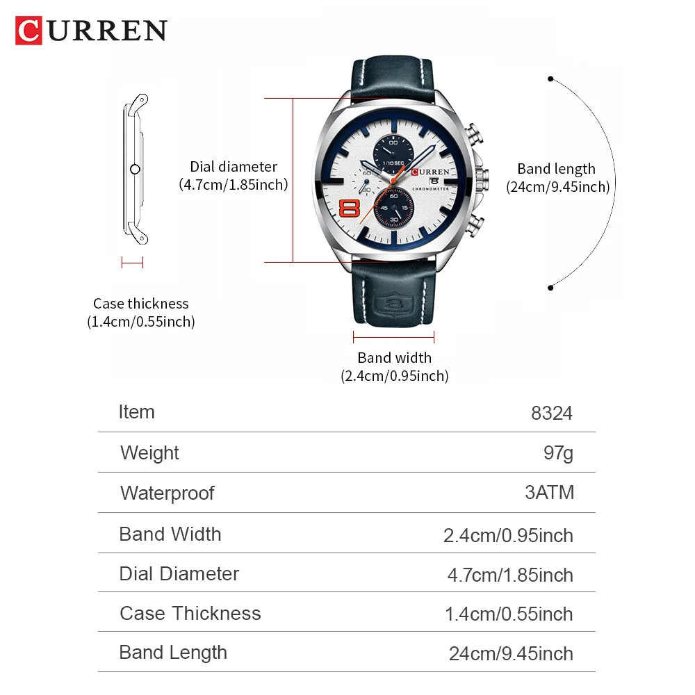 CURREN Chronograph Fashion Men's Watches Luxury Leather Business Quartz Watch Men Military Sport Wrist Watch Relogio Masculino