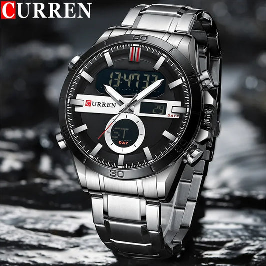 CURREN Sport Men Watch Top Brand Luxury Military Business Male Clock Silver Stainless Steel Quartz Digital Man Wristwatch 8384