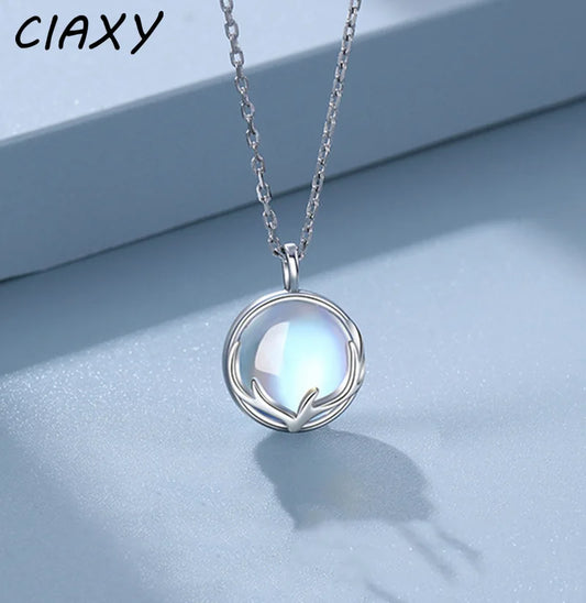 CIAXY Silver Color Moonstone Pendant Necklaces for Women Temperament Deer Antlers Clavicle Chain Luxury Jewelry collares