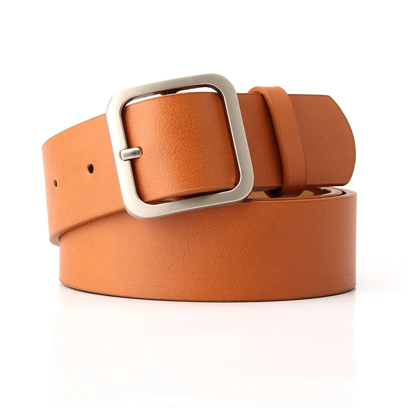 3.5x105cm Women's Belt Soft PU Leather Belt Square Pin Buckle Jeans Belt Korean Version Chic Ladies Vintage Female Waistband