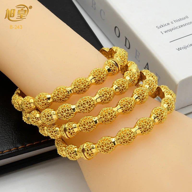 XUHUANG African Gold Color Bangles For Women Indian Middle Eastern Nigerian Wedding Luxury Plated Jewellery Brazilian Bangles