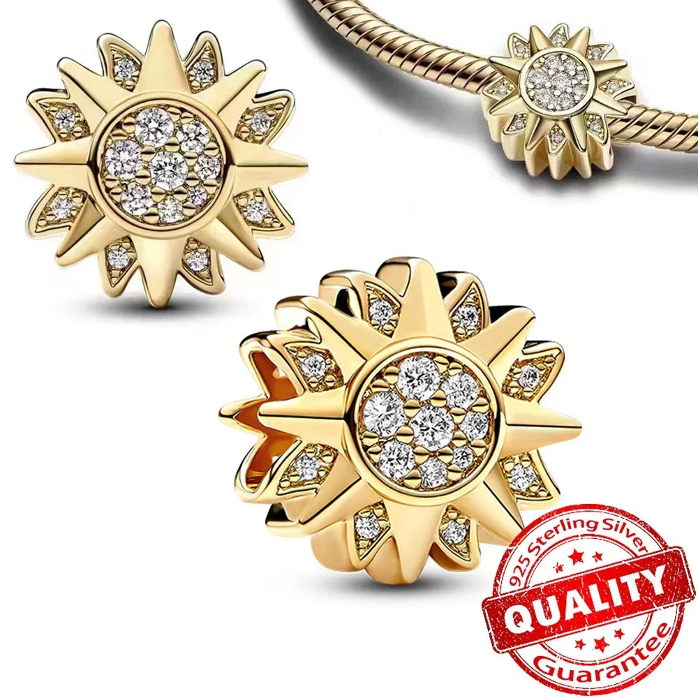 Original 925 Sterling Silver Gold Heart Charms Beads Sparkling MapleLeaf Safety Pendant For Women Bracelet DIY Fine Jewelry Gift