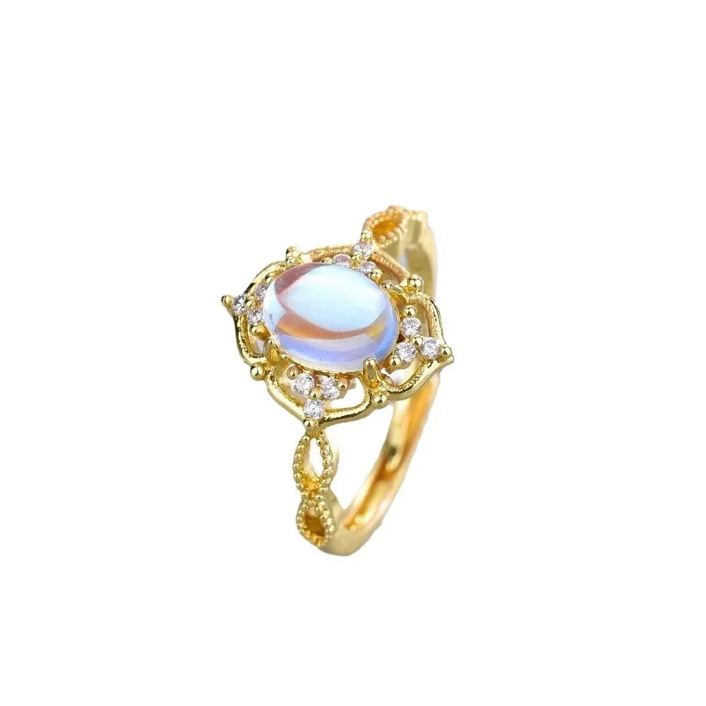 Moonlight Circle Ring for Women Light Luxury Small and High End Adjustable Finger Ring Personalized Retro Style Open Ring