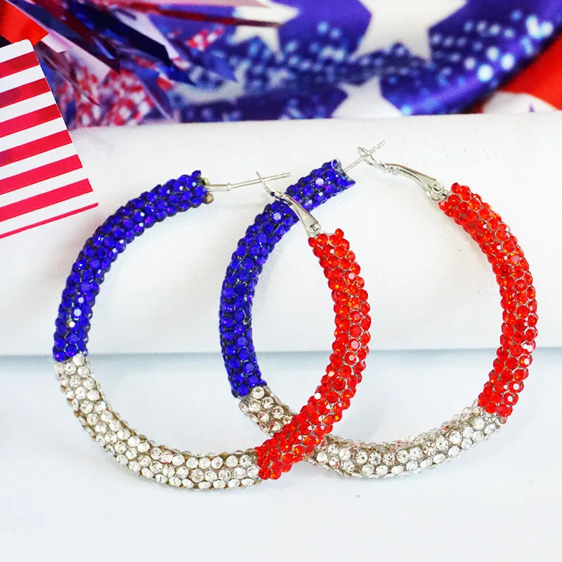 New Independence Day Earrings with Sparkling Diamonds American Flag Colors Patriotic Colors Blocked Water Minimalist Earrings