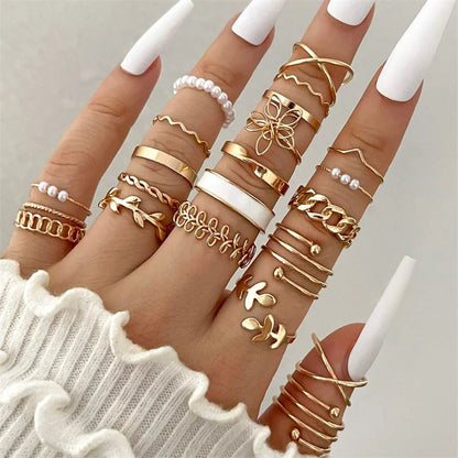 12 Pcs/Set Fashion Gold Color Irregular Geometric Open Rings For Women Men Punk Metal Adjustable Knuckle Joint Ring Jewelry Gift