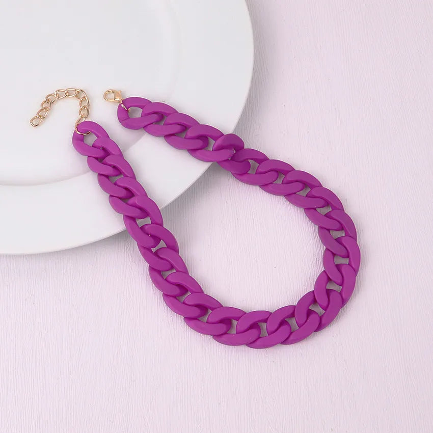 FishSheep Fashion Colorful Acrylic Matte Chain Choker Necklace for Women Statement Resin Wide Chain Collar Neck Jewelry 2024 New