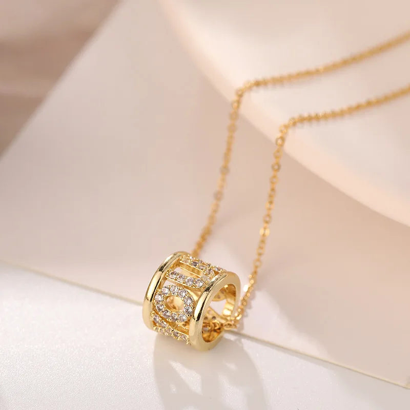 Trendy 18K Gold Plated Zircon Crystal Pendant Stainless Steel Necklace For Women Female Clavicle Chain Jewelry Lady Accessories