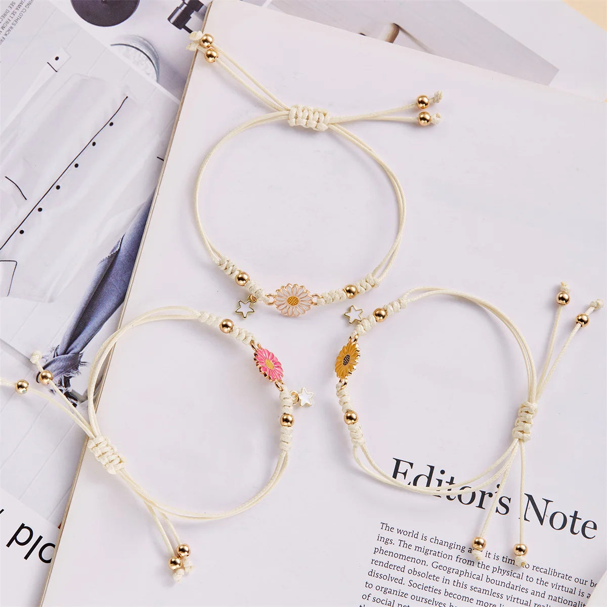 Simple Lucky Knot Sunflower Bracelets for Girls Kids Trendy Handmade Braided Colorful Daisy Flower Bracelet Friendship Gifts
