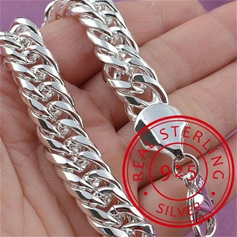 925 Sterling Silver Square Buckle 10MM Side Chain Solid Bracelet for Women Men Charm Party Gift Wedding Fashion Jewelry