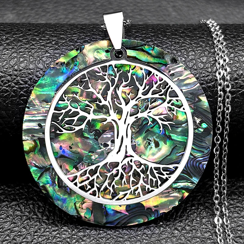 Tree of Life Stainless Steel Abalone Shell Natural Necklace Chain Gold Color Necklaces Mother Pearl Shell Boho Jewelry collar NX