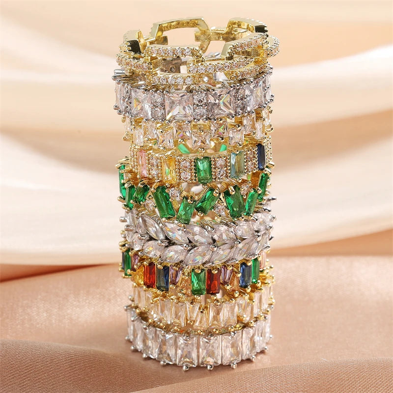 ZAKOL Fashion Murtilcolor Baguette Zirconia Rings for Women Marquise Crystal Men Ring Wedding Party Jewelry Gift