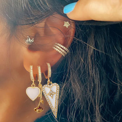 Cute Sun Moon Star Rainbow Red Heart Love Rose Flower Korean Hoop Earrings for Women Gold Color New In Earring High Quality