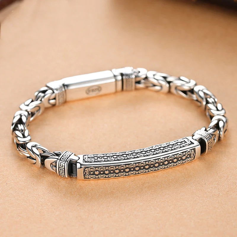 Silver 4mm/5mm Jewelry Men's Bracelet Personality Peace Pattern Retro Hipster Key Pattern Buckle Gift Accessory Chain Series