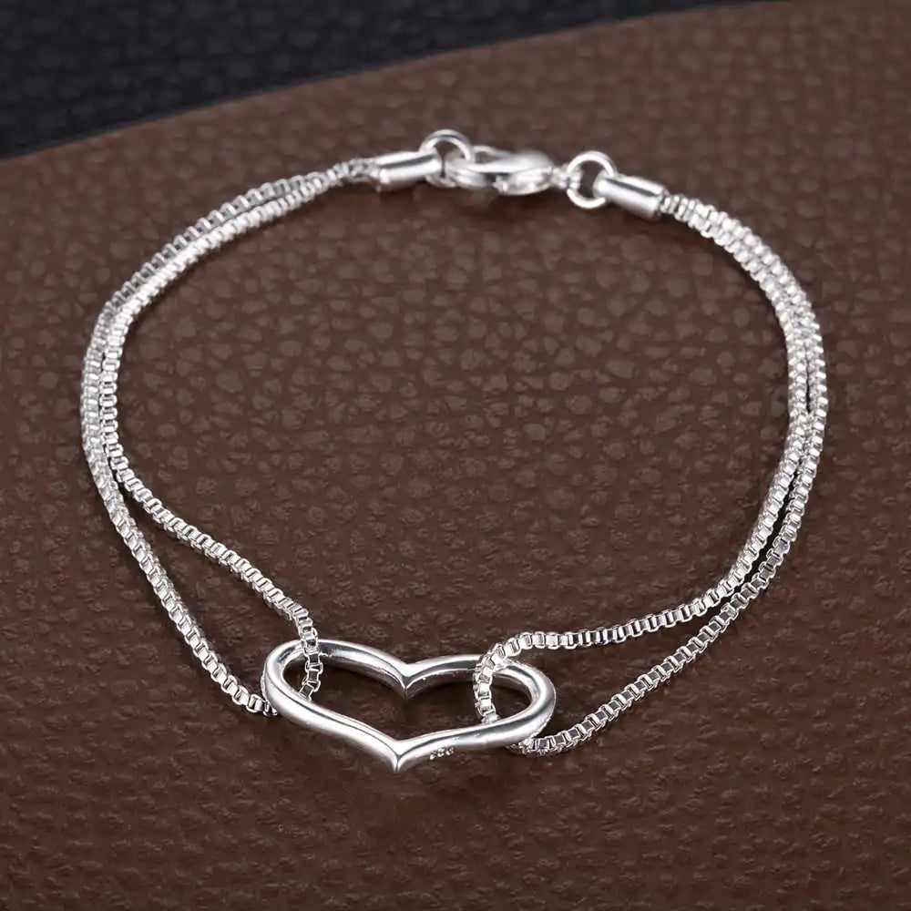 925 Sterling Silver Bracelet Heart High Quality Romance Chain For Woman Men Fashion Engagement Party Wedding Jewelry Gift