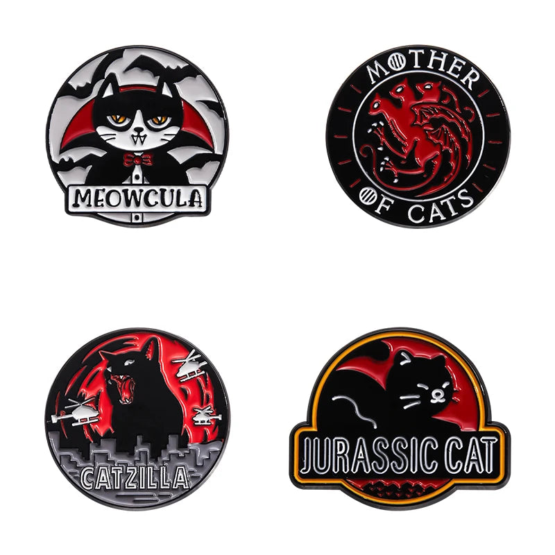 Cute Cat 4-6pcs/Set Enamel Pins Black Fluid Cat Brooches Lapel Badge Punk Animal Jewelry Gift for Friends