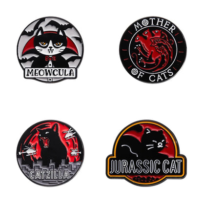 Cute Cat 4-6pcs/Set Enamel Pins Black Fluid Cat Brooches Lapel Badge Punk Animal Jewelry Gift for Friends