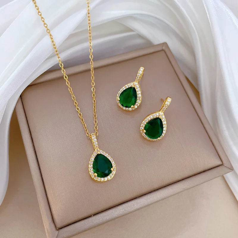 DIEYURO 316L Stainless Steel Butterfly Flower Bowknot Necklace Earrings For Women Girl New Concise Trendy Jewelry Set Gift Party