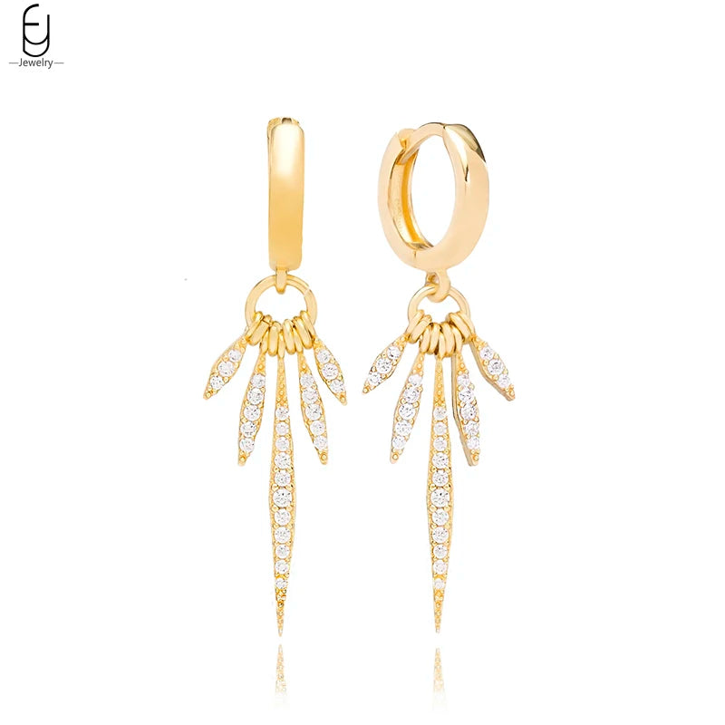 925 Sterling Silver Needle Vintage Gold Earrings Luxury Long Chain Tassel Crystal Hoop Earrings for Women Party Trend Jewelry