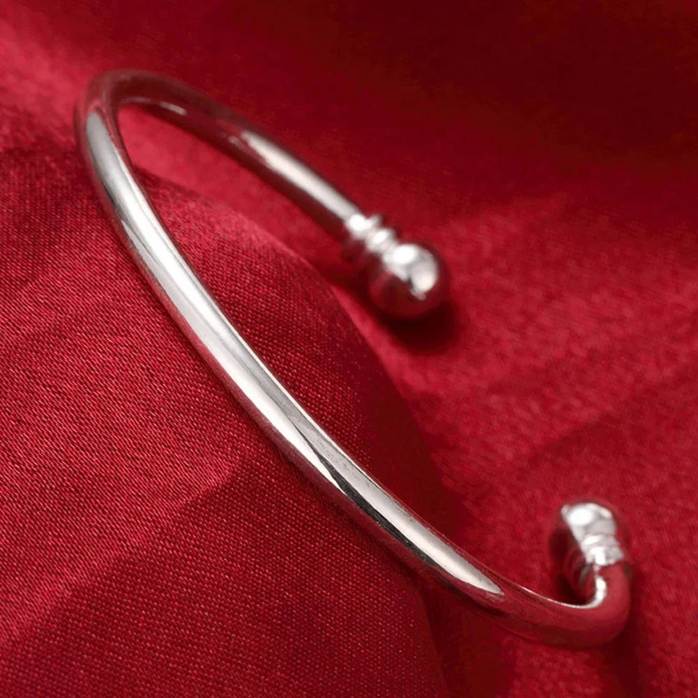 Trendy 925 Sterling Silver Big Bangles Bracelet Cute Charms for Women Lady Fashion Jewelry Adjustment Cuff Wedding Luxury