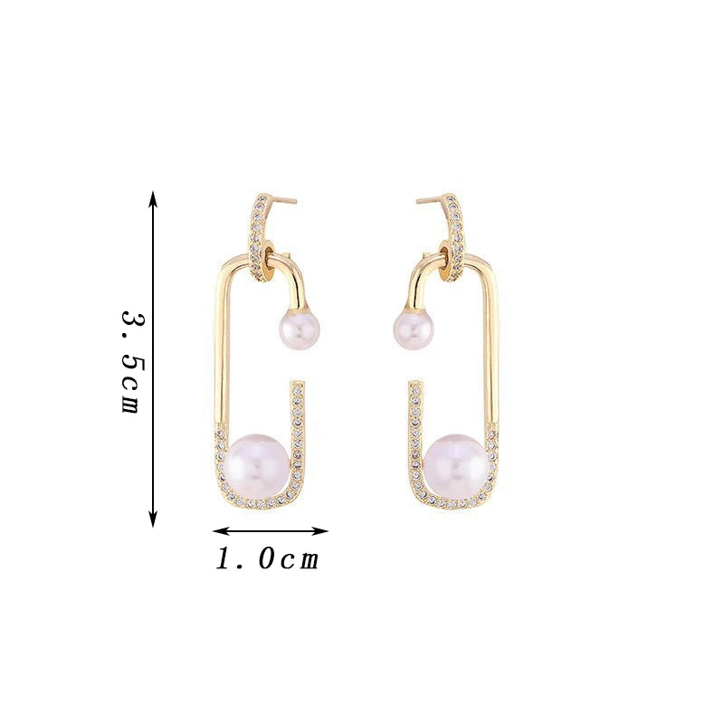 Geometric Hollow Out Metal Rectangle Dangle Earrings for Women Crystal Imitation Pearl Drop Earrings Simple Statement Jewelry