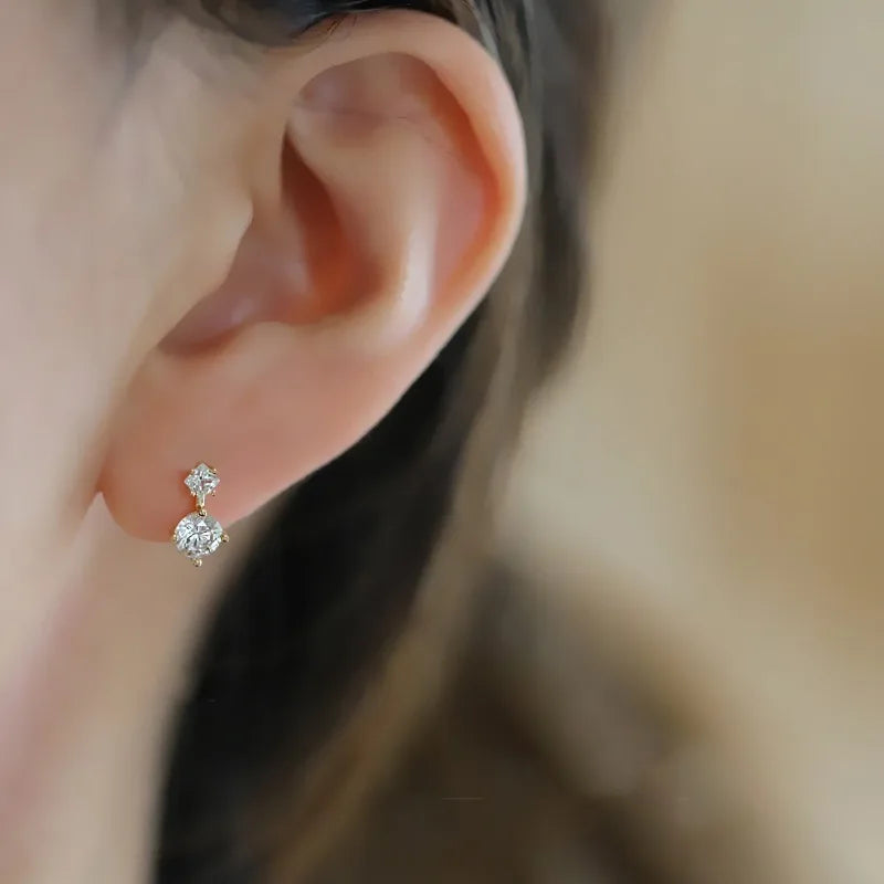 silver 925 simple classic Large and small diamond earrings for women unique design trend style suitable for daily jewelry gifts