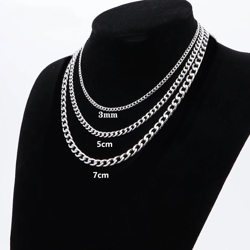 Women Men's Necklace Stainless Steel Black Gold Color Curb Cuban Link NK Chain Silver Color Basic Punk Male Choker Jewelry Gift