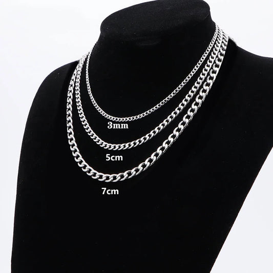 Women Men's Necklace Stainless Steel Black Gold Color Curb Cuban Link NK Chain Silver Color Basic Punk Male Choker Jewelry Gift