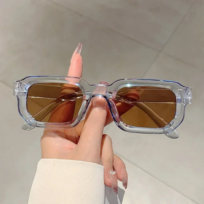 New Men Vintage Rectangle Frame Sunglasses Fashion Retro Sun Glasses Luxury Brand Design Glasses UV400 Eyewear Women Goggles