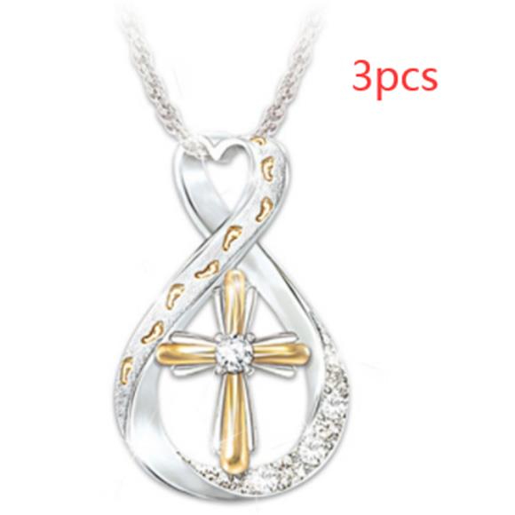 Cross Footprint Diamond Pendant Two Tone