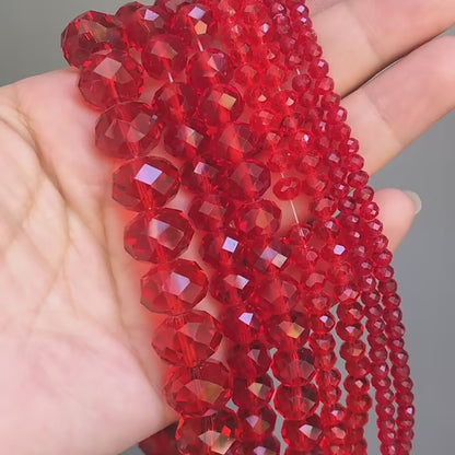 Faceted Red Glass Crystal Rondelle Beads Loose Spacer Beads For Jewelry Making DIY Bracelet Earrings 15''Strand 4/6/8/10/12/14mm
