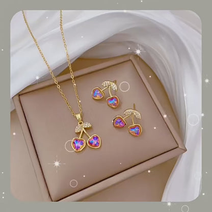 DIEYURO 316L Stainless Steel Butterfly Flower Bowknot Necklace Earrings For Women Girl New Concise Trendy Jewelry Set Gift Party