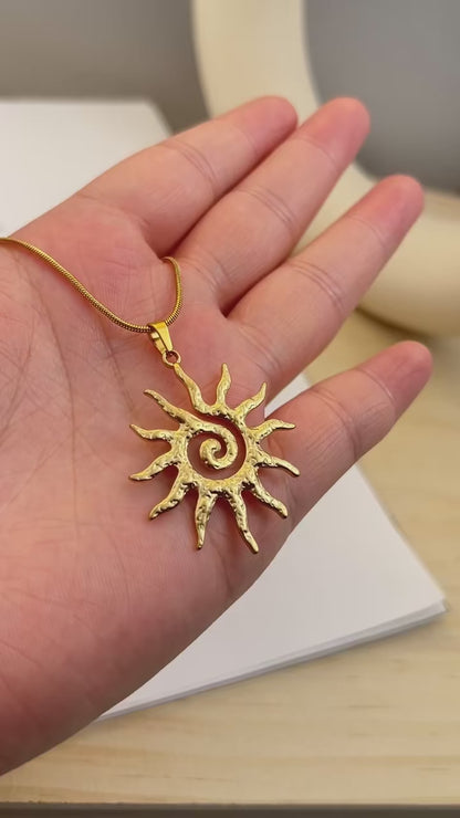 Spiral Sun Pendant Necklace for Women - 18K Gold Plated Hypoallergenic Stainless Steel, Daily Wear & Boho Gift Ideas Jewelry
