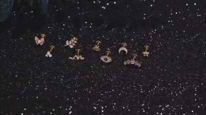 Drperfect 16G Cartilage Earrings Stud for Women Stainless Steel Flat Back Butterfly Moon Flower Helix Tragus Piercing Jewelry